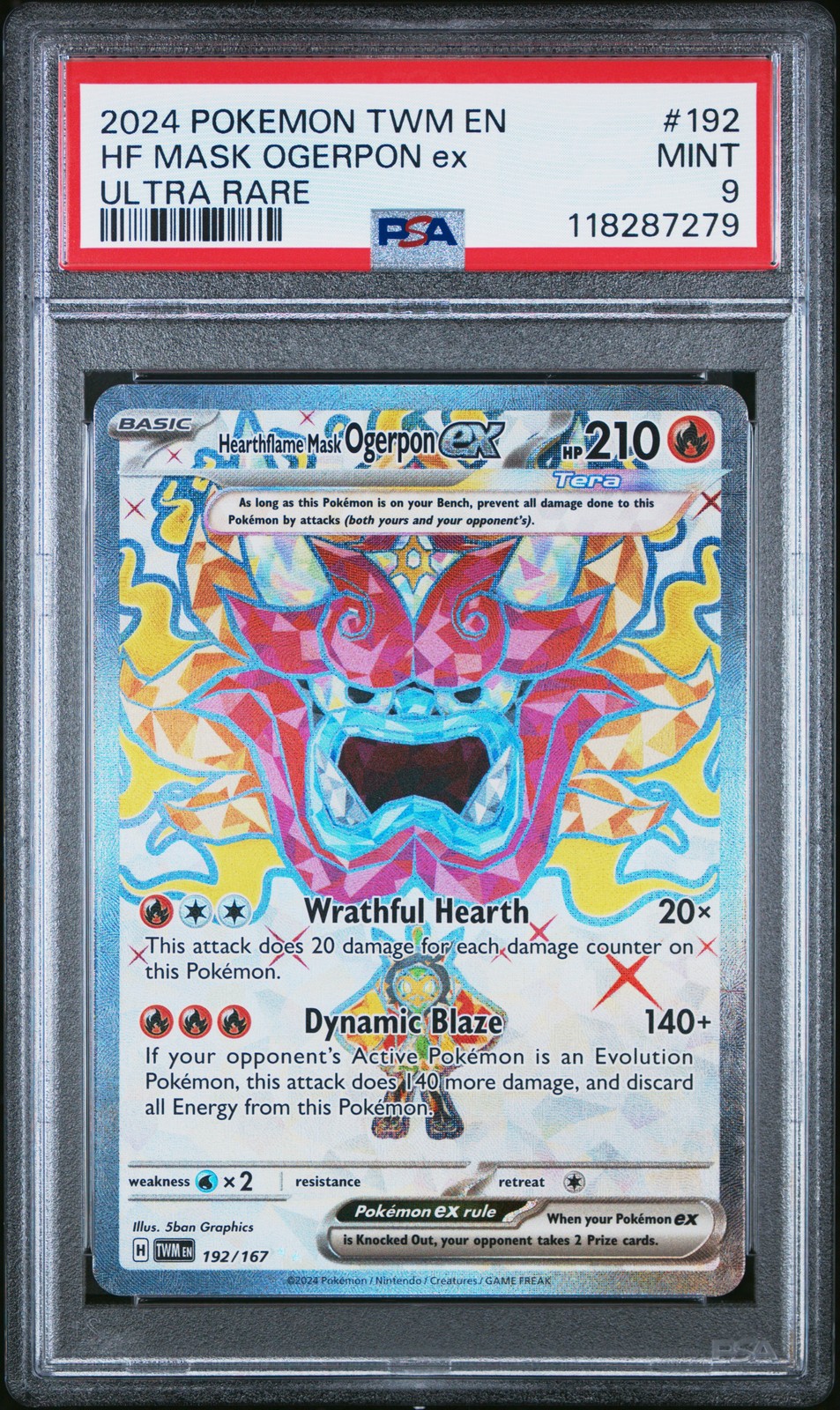 2024 POKEMON TWM EN-TWILIGHT MASQUERADE #192 HEARTHFLAME MASK OGERPON EX PSA 9