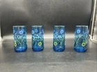 4 Vtg Anchor Hocking Blue Misty Daisy Tumbler Glasses 6” T