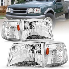 Headlight Assembly Set 1993-1997 Ford Ranger Chrome Housing Amber Reflector