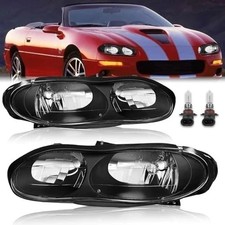 Pair Headlights Assembly Front Lamp Compatible for 1998-2002 Chevy Camaro Black