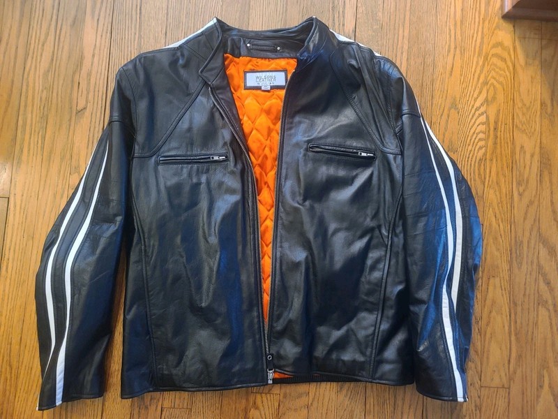 VTG Wilsons Leather Jacket XL M Julian Moto Racing Stripe Cafe Racer Quilt Lined