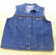 VTG Cherokee Denim Vest With Boho Trim Western Sleeveless Large Womens Jacket