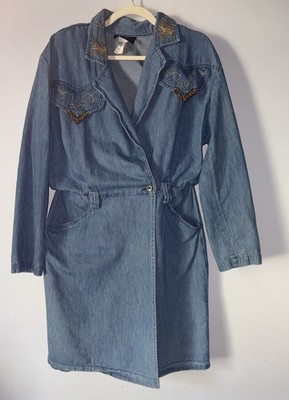 PG Collections Ginger Bort Western Cowgirl Denim Midi Dress Gold Embroidery 12