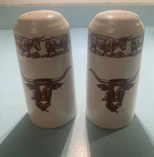 Vintage Wallace China Westward Ho~LONGHORN~salt & pepper shakers~5" tall~RARE!!!