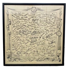 Framed 1911 Turkish Tobacco Silk Pillow Top Stage & Film "All Stars" Autographs