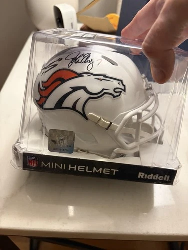 John Elway/Bo Nix Denver Broncos Dual Signed Riddell Alternate Mini Helmet BAS