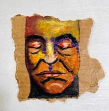 Expressive Portrait Painting Sleeping Man Drawing Oil Pastels Outsider Art
