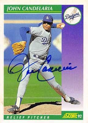 John Candelaria autographed baseball card (Los Angeles Dodgers) 1992 Score #350