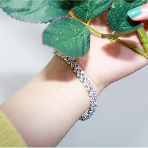 Women Fashion Roman Chain Clear Zircon Crystal Bangle Rhinestone Bracelet Gift - Picture 3 of 14