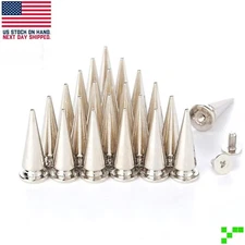20 pc. Set Cone Spikes Studs and Screw Backs 25 mm Spike Rivet, Silver