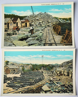 PR RARE 1930 PC VIEWS SLATE QUARRY GRANVILLE NY GENTS PILES OF STONE TRACKS MINT