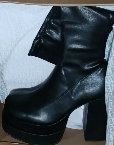👀 SALE》🔥 Steve Madden Cypress Black Leather Platform Anime Dress Boots》11M 🆕️ - Picture 10 of 12