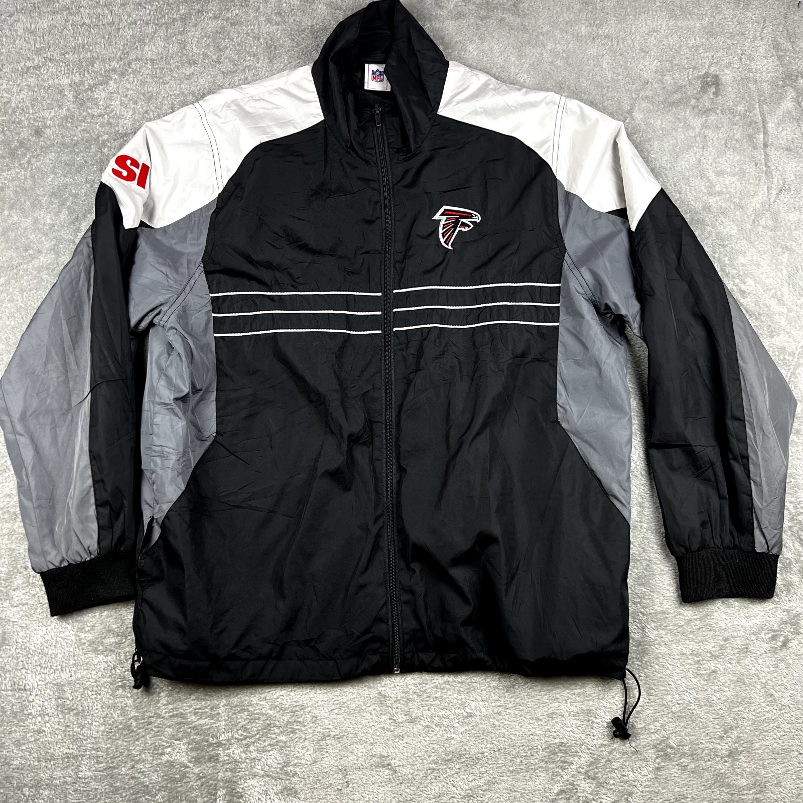 Atlanta Falcons Windbreaker Men's Large Black Zip Up Drawstring