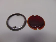 Vintage 1930's Ford Stimsonite red glass tail light & metal ring 3 7/8" round US