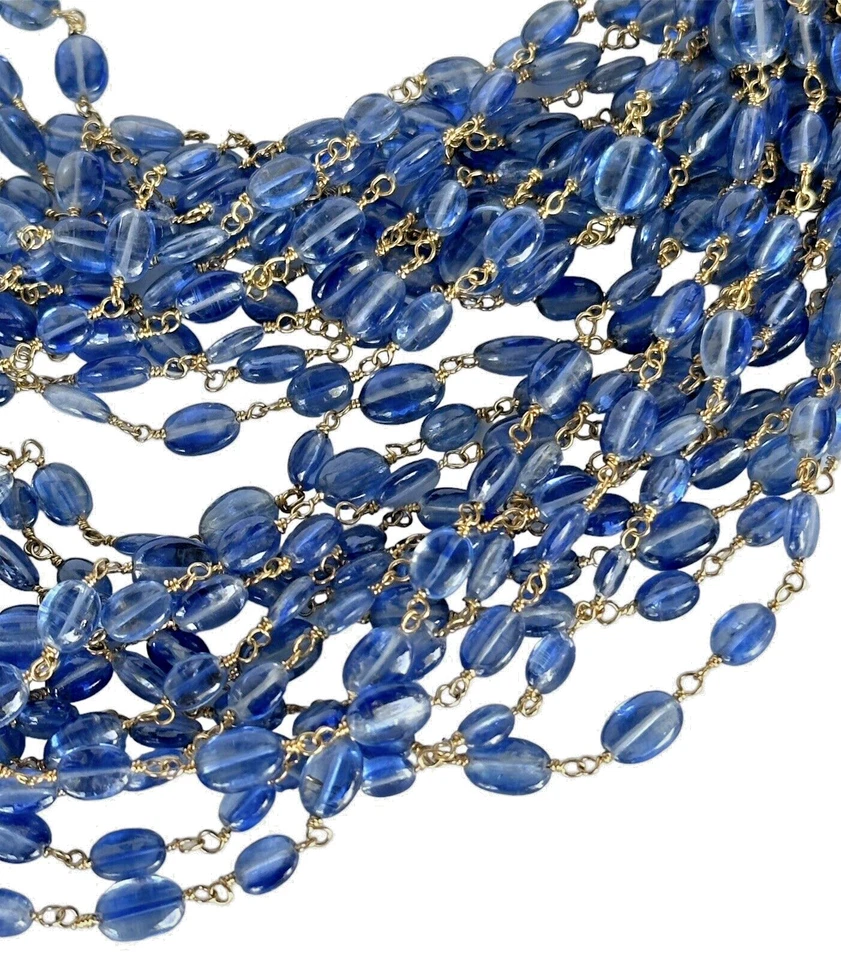 Collar Chapado en Oro 22K Plata de Ley 925 Azul Cianita Zafiro Cuentas 37 pulgadas Foto 2 de 4