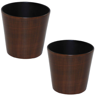 Set2 2 Keramik Übertöpfe Korfu mit Bali Holzdekor