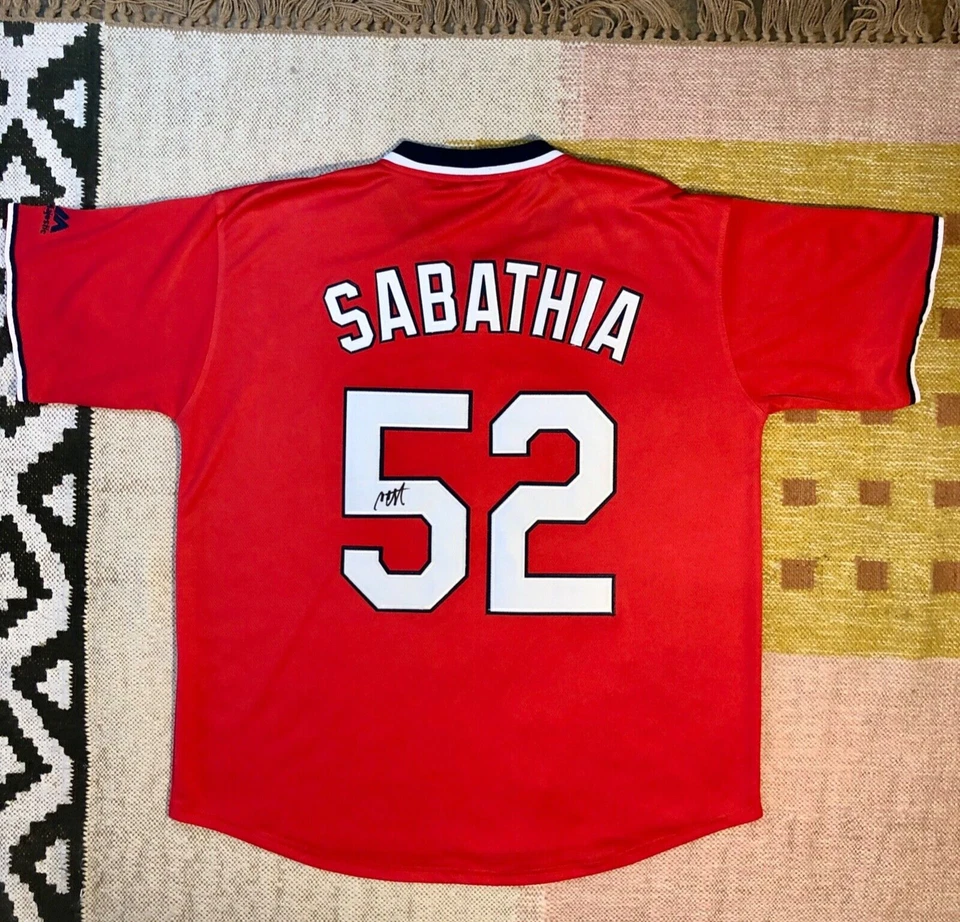 C.C. Sabathia Signed Autograph Cleveland Indians MLB Jersey RARE USA Yankees - Image 3 of 4