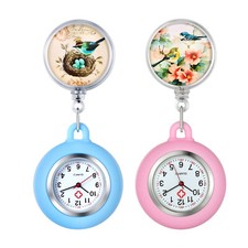 Womens Fob Nurse Doctor Watch Quartz Retractable Bird Silicone Clip Lapel Brooch