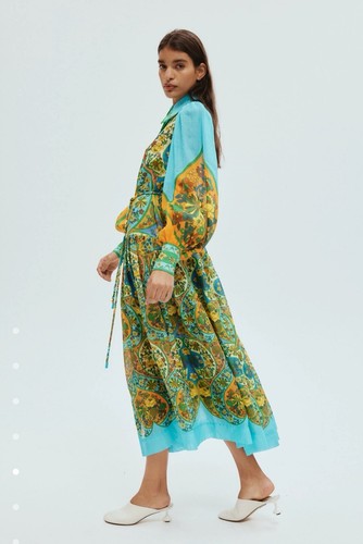 Alemais Sofie Shirt Midi Dress With Slip And Tie Belt 14-16 BNWT $695