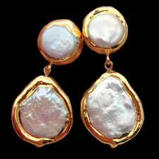 Cultured White Coin Pearl yellow Gold Plated ...