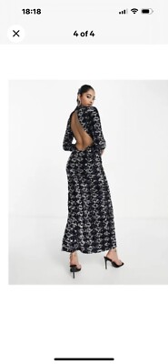 princess polly baby blue dress ASOS DESIGN high neck backless sequin maxi dress in midnight blue-Black RRP  £95