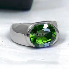 Peridot Oval Cut Gemstone With 925 Sterling Silver Ring For Men's #937