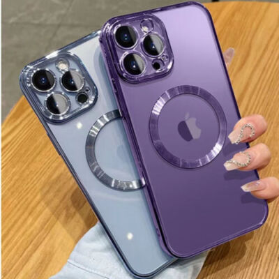For Apple iPhone 14 13 12 11 Pro Max Clear Case Bling Plating Mag Safe Cover