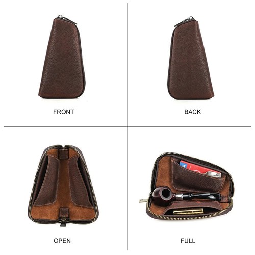 Genuine Leather Smoking Tobacco Pipe Pouches Case Lighter Bag Pipe Travel Holder - Picture 3 of 7