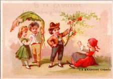 A La Pariesienne A. Sennelier PARIS French Victorian Trade Card Boy Giant Leaf