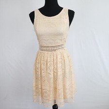 Forever 21 Dress Womens Small Lace Floral Pleated Layered Party Beige Sleeveless