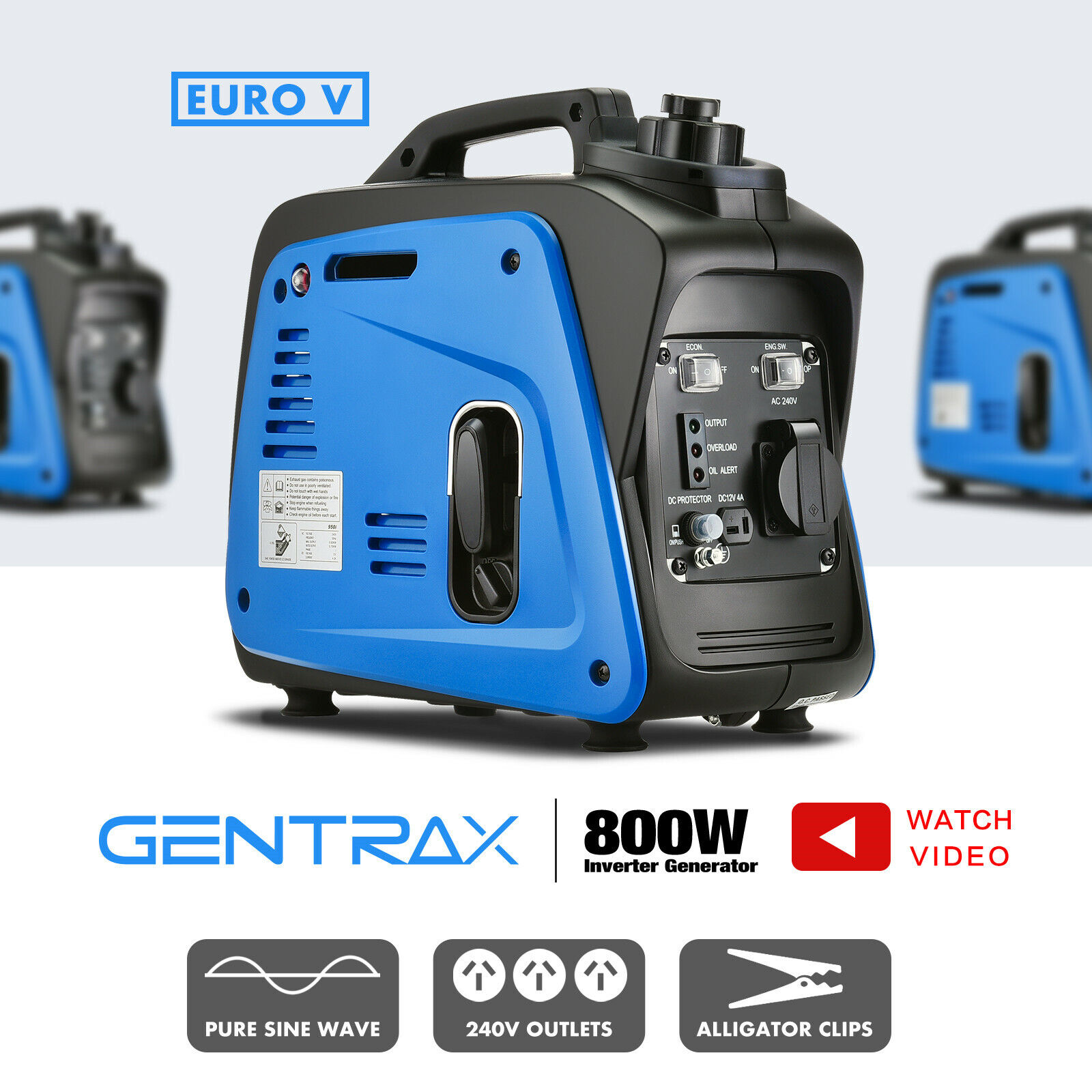 GenTrax Portable Inverter Generator 800W Max 700W Rated Pure Sine Petrol New