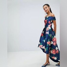 Chi Chi London floral printed bardot midi dress Size 14