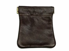 Leather Squeeze Coin Purse 3.5"  1 Pockets  Dark Brown  Made In USA 