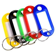 Plastic Key Tags Luggage Fobs ID Card Name Label Keychain W/ Split Ring Key Ring
