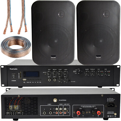 400W Bluetooth Soundsystem 2x Schwarz 200W Wand Lautsprecher Kanal HiFi Verstärker