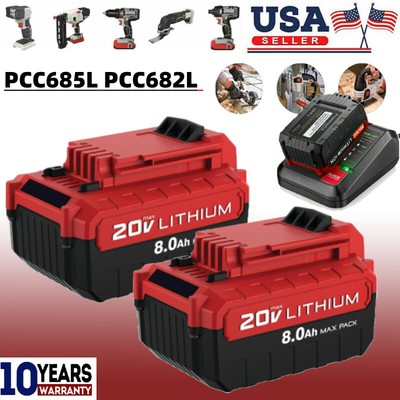 4PC For PORTER CABLE 20V Lithium-Ion 8.0AH Max PCC680L PCC685L Battery& Charger
