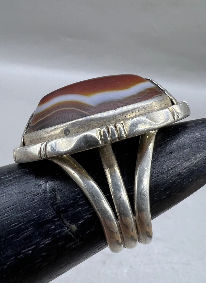 Anello in argento agata occhio a fascia, anello in argento agata rossa occhio... - Immagine 3 di 4