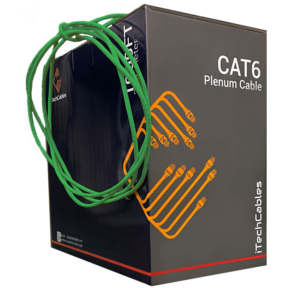 CAT6 Plenum 1000ft Cable | Fluke Test Passed | 23AWG 4Pair Solid, 550-MHz, Green