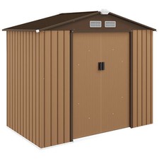 An image depicting Outsunny 7 x 4ft Garden Shed Storage with Foundation Kit and Vents, Yellow
