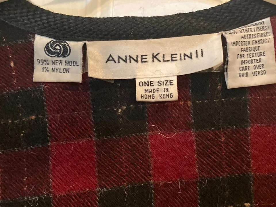 Vtg Anne Klein II Poncho Cape Shawl Wool blend Red & Black  Plaid Retro Glam O/S - Image 2 of 4