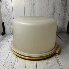 Tupperware Round Harvest Gold Cake Carrier No Handle  13" D 6.5" Tall
