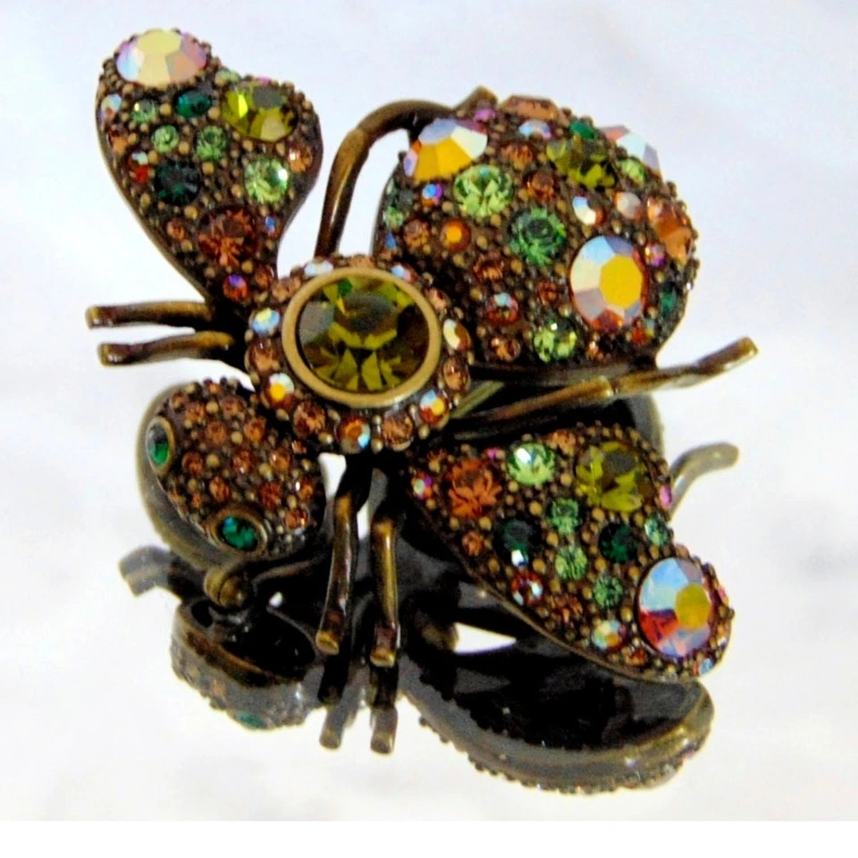 Broche prendedor abeja prismático Joan Rivers cristal 1,8" peridoto aurora boreal bronce Foto 3 de 4