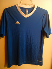 Adidas Aeroready Youth Large 13-14Y UK V-Neck Blue White Sports Jersey