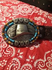 Ladies Cowboy Belt To 31 " Turquoise And Amber Inserted In Buckle