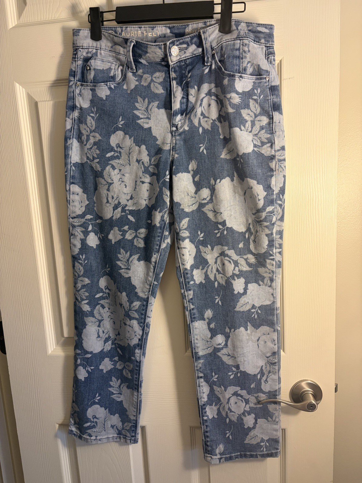 Laurie Felt Daisy Denim Ankle Straight Floral Jeans Womens Size 8