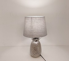 Table Lamp Metallic Pineapple Base, Grey Fabric Shade Tested/Working