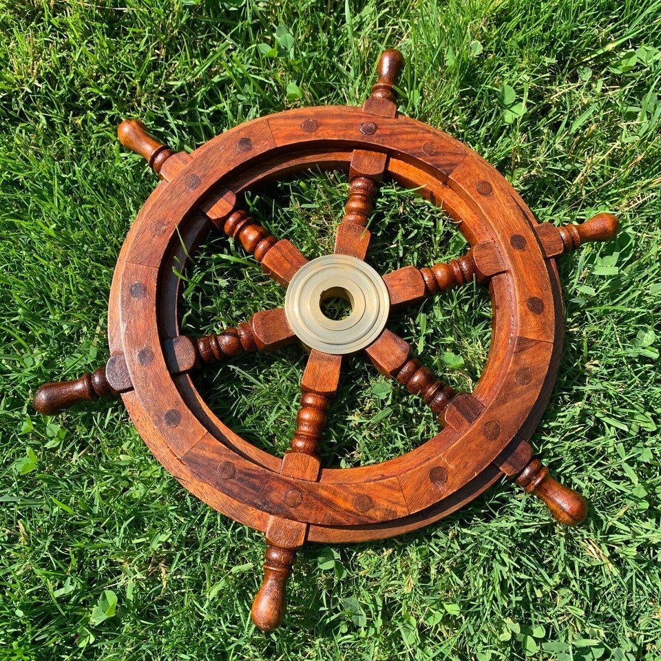 HandCrated 12-Inch Wooden Ship wheel- Nautical Wall Art & Maritime Decor