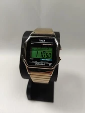 Timex Indiglo Gold Tone 555 CR 2016 Digital Watch W10 W/Band And New Battery