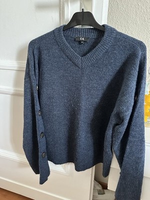 C&A Damen Strickpullover Gr. XS blau V-Ausschnitt Langarm mit Knöpfen