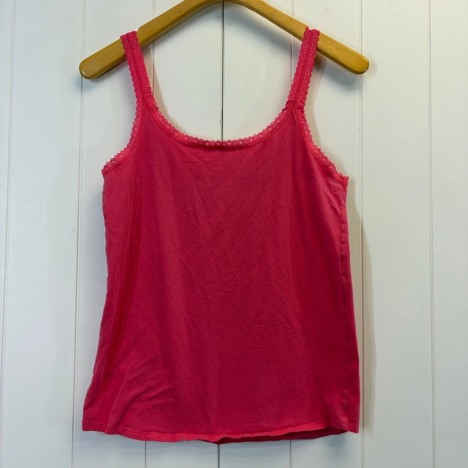 Victorias Secret Y2K Lace Trim Camisole Top Women Size M Hot Pink Coquette Indie - Image 2 of 4